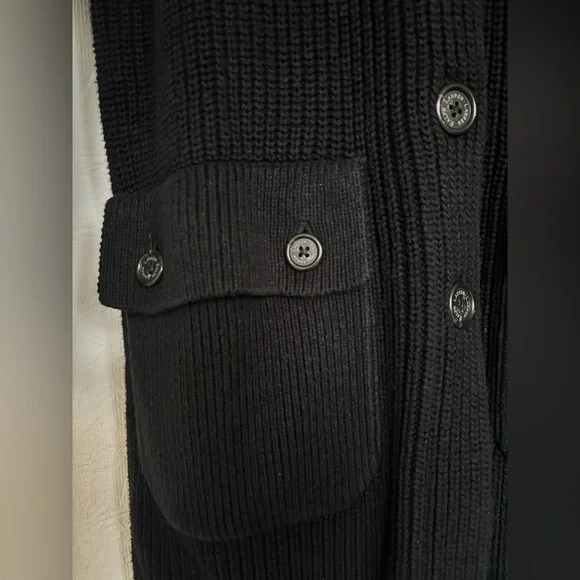 Ralph Lauren Black Knit Ribbed Button Down Shawl Collar Utility Cardigan Sweater - Picture 9 of 13